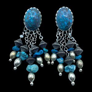 Turqoise/Brown Chandelier Pierced Earrings